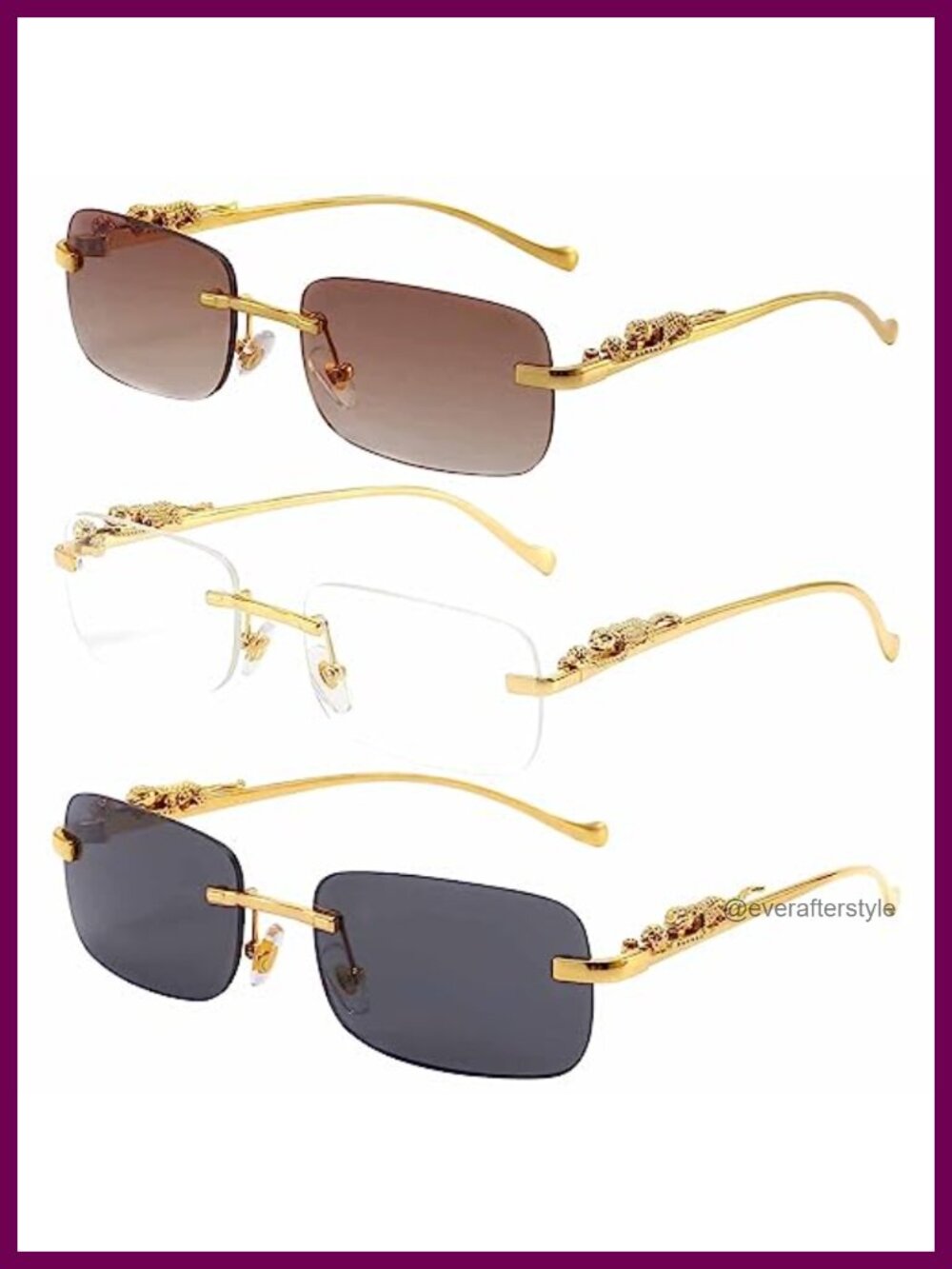 Rimless Rectangle Retro Sunglasses Leopard Temples UV400